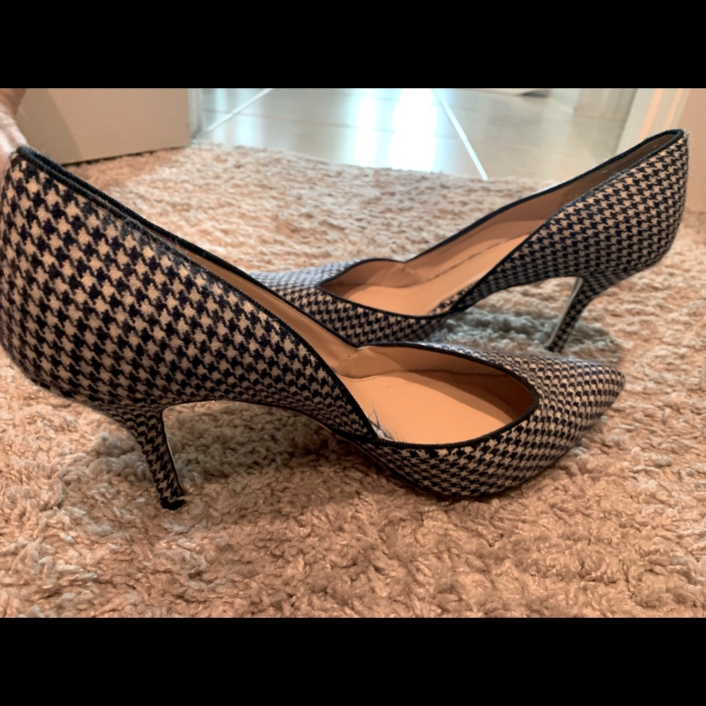 J Crew Colette Pump 10 blue and white houndstooth fabric. 3.5 heel.